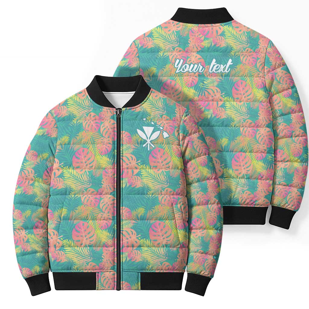 Seamless Hawaiian Quilt Pattern Bomber Puffer Jacket Hawaii Culture Palm Leaf Tropical - Polynesian Pride
