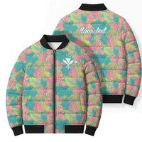 Seamless Hawaiian Quilt Pattern Bomber Puffer Jacket Hawaii Culture Palm Leaf Tropical - Polynesian Pride