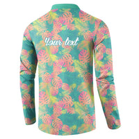 Seamless Hawaiian Quilt Pattern Button Sweatshirt Hawaii Culture Palm Leaf Tropical - Polynesian Pride
