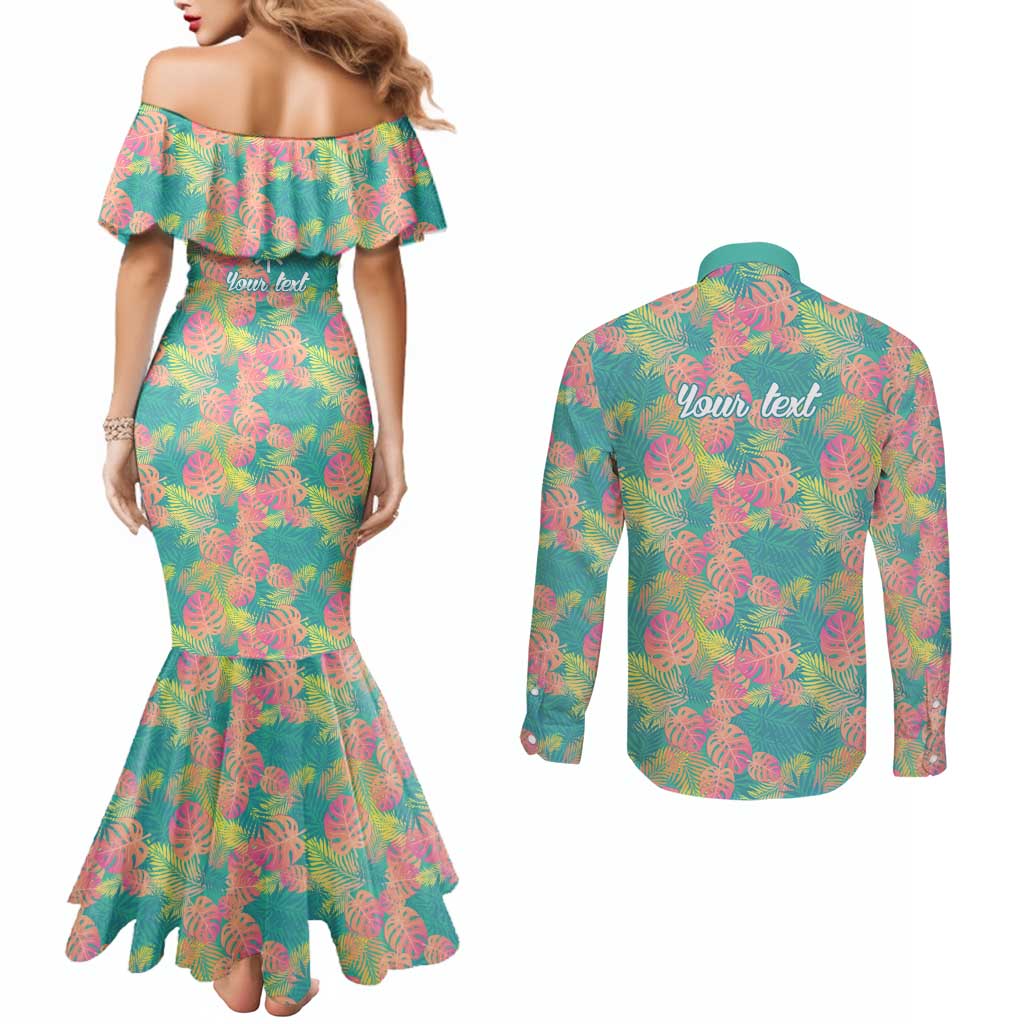 Personalised Seamless Hawaiian Quilt Pattern Couples Matching Mermaid Dress and Long Sleeve Button Shirt Hawaii Culture Palm Leaf Tropical LT9 - Polynesian Pride