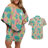 Personalised Seamless Hawaiian Quilt Pattern Couples Matching Off Shoulder Short Dress and Hawaiian Shirt Hawaii Culture Palm Leaf Tropical LT9 Beige - Polynesian Pride