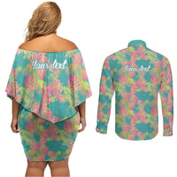 Personalised Seamless Hawaiian Quilt Pattern Couples Matching Off Shoulder Short Dress and Long Sleeve Button Shirt Hawaii Culture Palm Leaf Tropical LT9 - Polynesian Pride