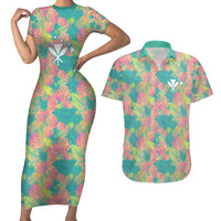 Personalised Seamless Hawaiian Quilt Pattern Couples Matching Short Sleeve Bodycon Dress and Hawaiian Shirt Hawaii Culture Palm Leaf Tropical LT9 Beige - Polynesian Pride