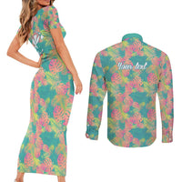 Personalised Seamless Hawaiian Quilt Pattern Couples Matching Short Sleeve Bodycon Dress and Long Sleeve Button Shirt Hawaii Culture Palm Leaf Tropical LT9 - Polynesian Pride