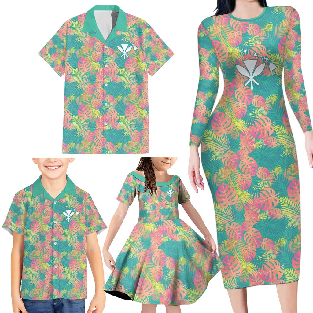 Personalised Seamless Hawaiian Quilt Pattern Family Matching Long Sleeve Bodycon Dress and Hawaiian Shirt Hawaii Culture Palm Leaf Tropical LT9 - Polynesian Pride