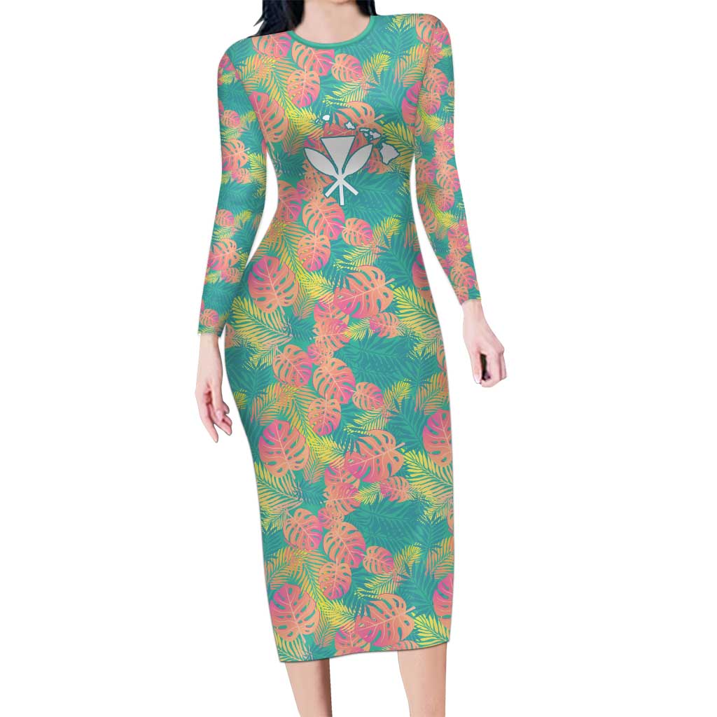 Personalised Seamless Hawaiian Quilt Pattern Family Matching Long Sleeve Bodycon Dress and Hawaiian Shirt Hawaii Culture Palm Leaf Tropical LT9 Mom's Dress Beige - Polynesian Pride