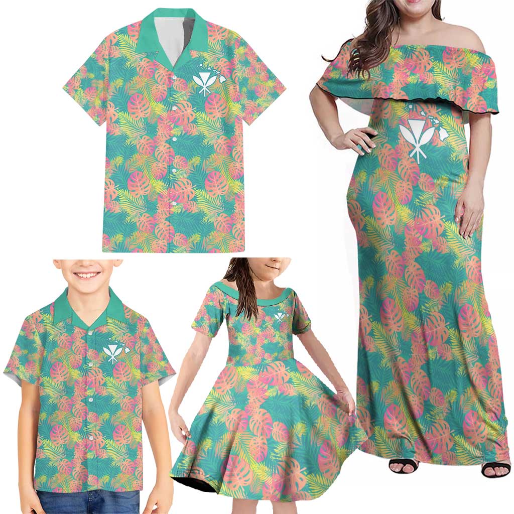 Personalised Seamless Hawaiian Quilt Pattern Family Matching Off Shoulder Maxi Dress and Hawaiian Shirt Hawaii Culture Palm Leaf Tropical LT9 - Polynesian Pride