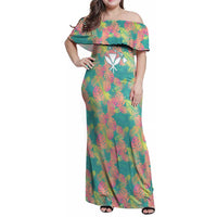 Personalised Seamless Hawaiian Quilt Pattern Family Matching Off Shoulder Maxi Dress and Hawaiian Shirt Hawaii Culture Palm Leaf Tropical LT9 Mom's Dress Beige - Polynesian Pride
