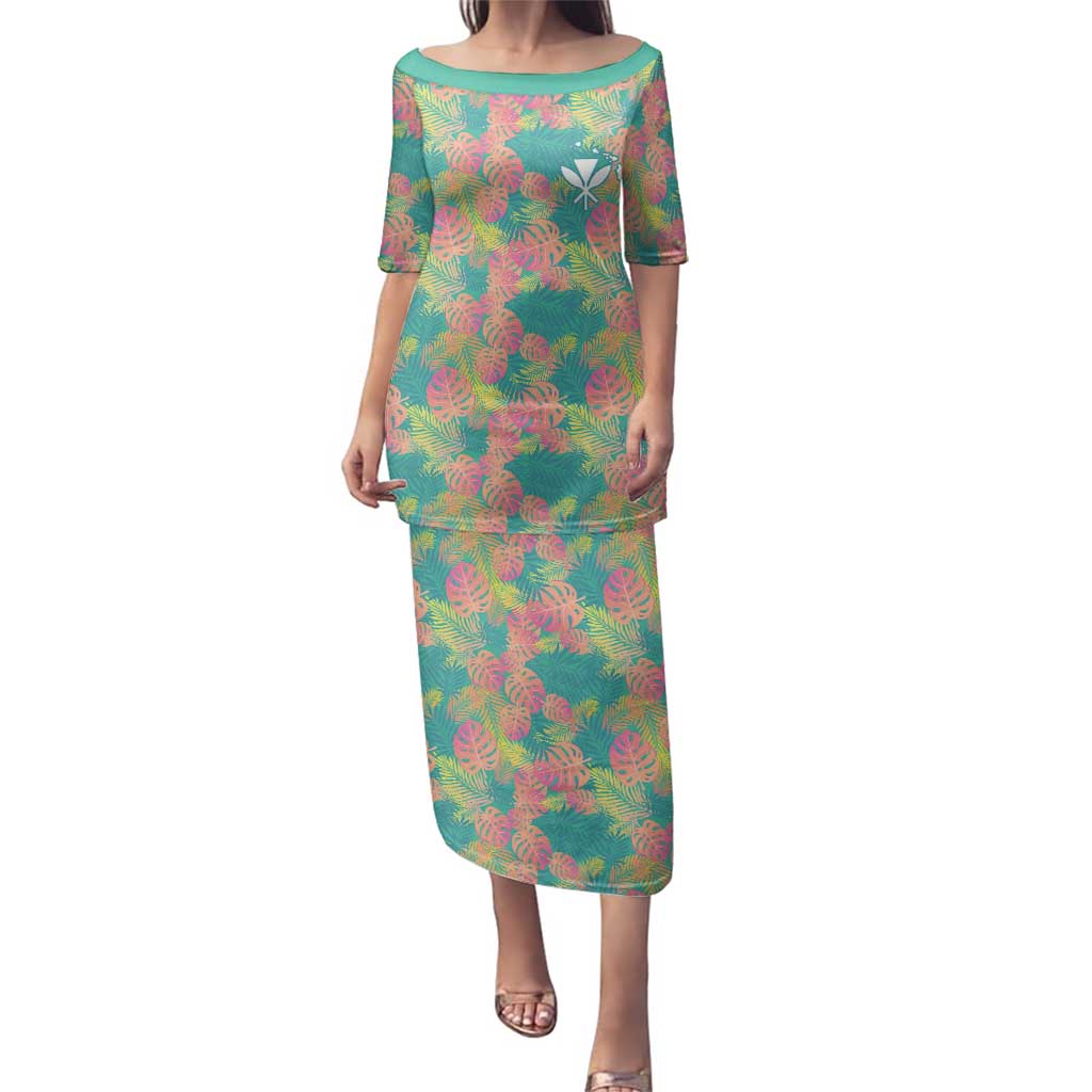 Personalised Seamless Hawaiian Quilt Pattern Family Matching Puletasi and Hawaiian Shirt Hawaii Culture Palm Leaf Tropical LT9 Mom's Dress Beige - Polynesian Pride