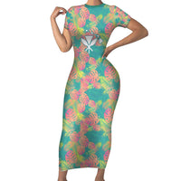 Personalised Seamless Hawaiian Quilt Pattern Family Matching Short Sleeve Bodycon Dress and Hawaiian Shirt Hawaii Culture Palm Leaf Tropical LT9 Mom's Dress Beige - Polynesian Pride