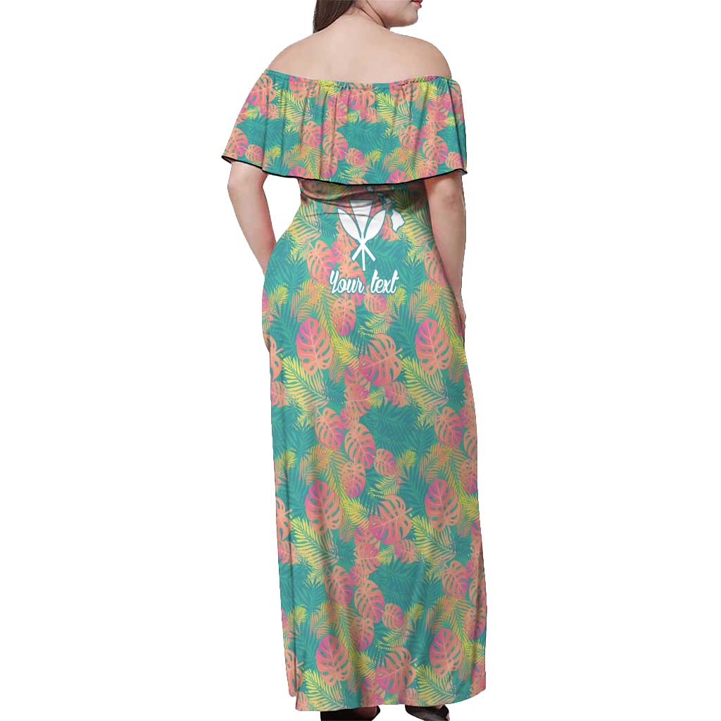 Seamless Hawaiian Quilt Pattern Off Shoulder Maxi Dress Hawaii Culture Palm Leaf Tropical - Polynesian Pride