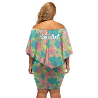 Seamless Hawaiian Quilt Pattern Off Shoulder Short Dress Hawaii Culture Palm Leaf Tropical - Polynesian Pride