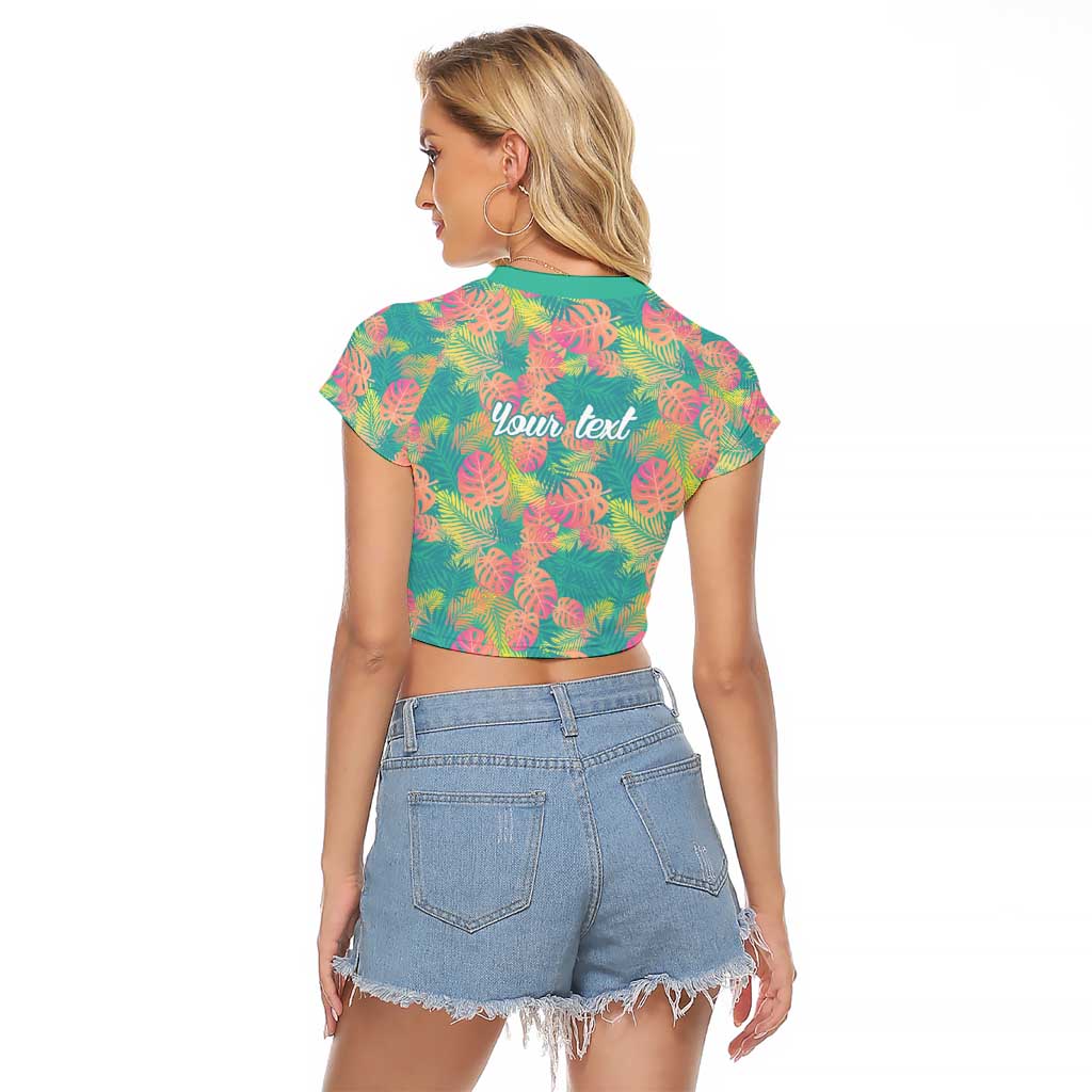 Seamless Hawaiian Quilt Pattern Raglan Cropped T Shirt Hawaii Culture Palm Leaf Tropical - Polynesian Pride