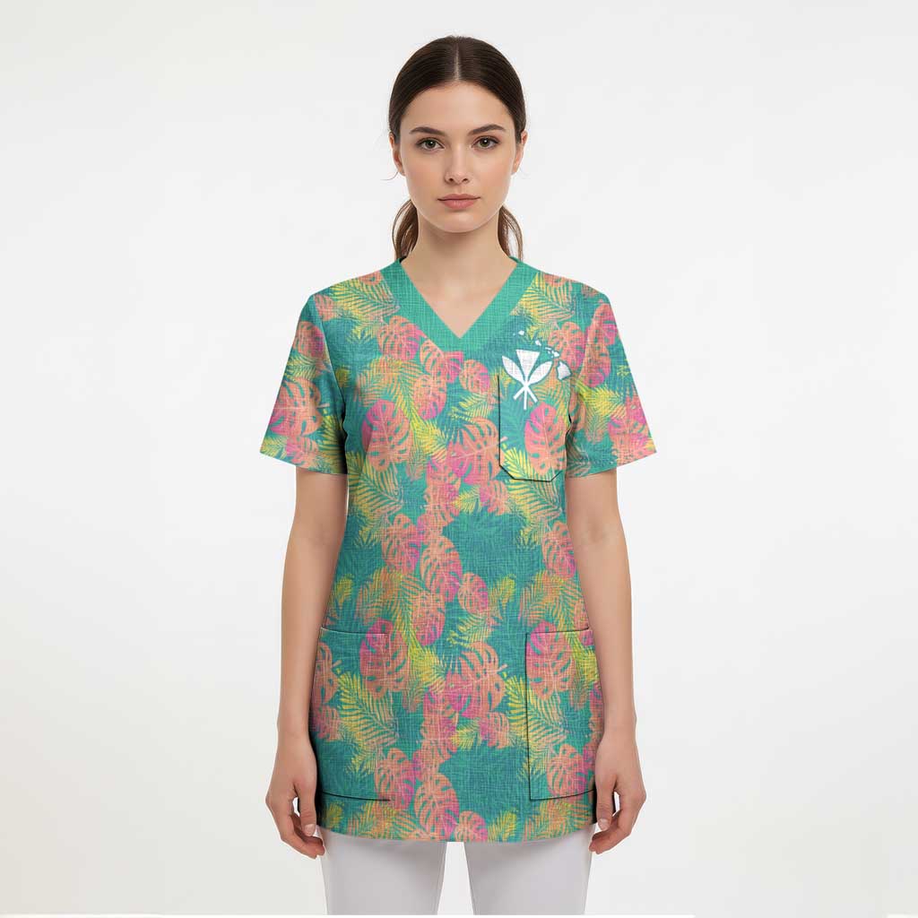 Personalised Seamless Hawaiian Quilt Pattern Scrub Top Hawaii Culture Palm Leaf Tropical LT9 - Polynesian Pride
