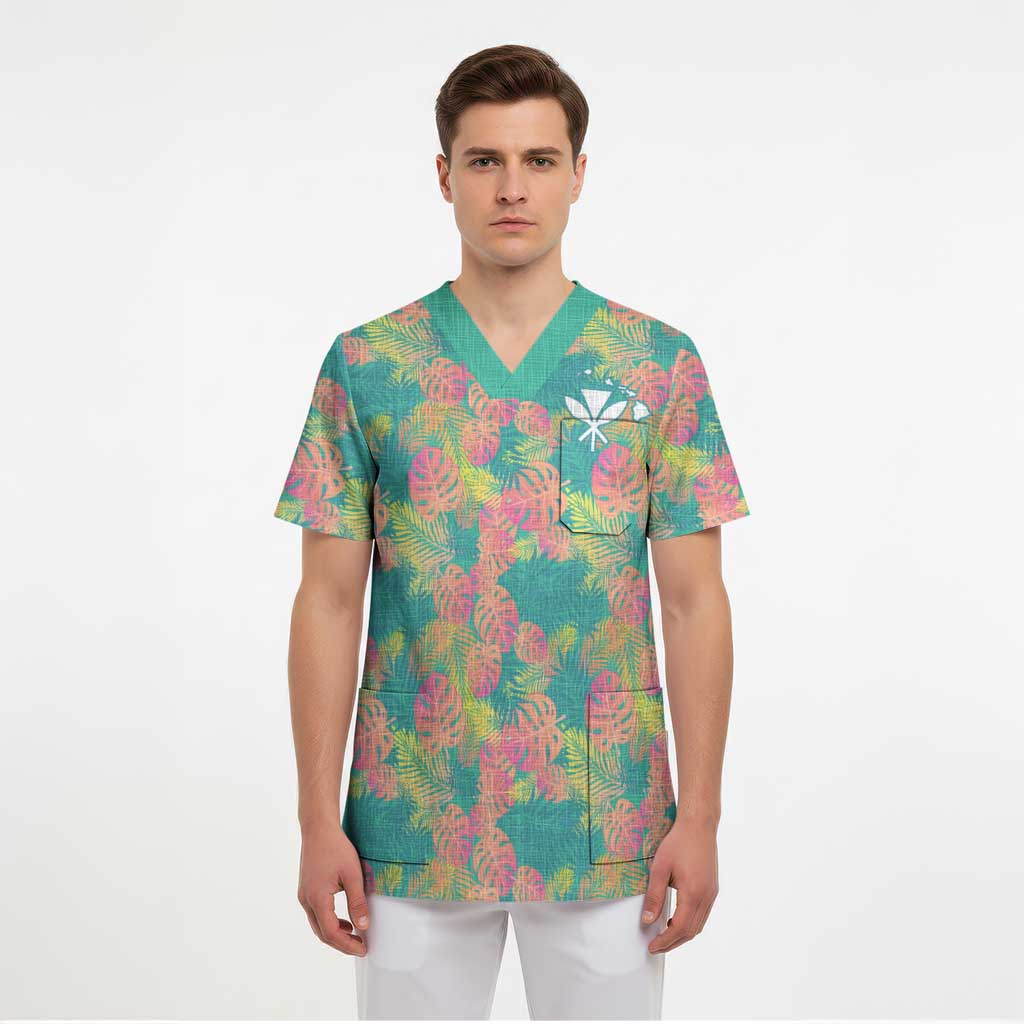 Personalised Seamless Hawaiian Quilt Pattern Scrub Top Hawaii Culture Palm Leaf Tropical LT9 - Polynesian Pride