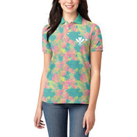 Seamless Hawaiian Quilt Pattern Women Polo Shirt Hawaii Culture Palm Leaf Tropical - Polynesian Pride