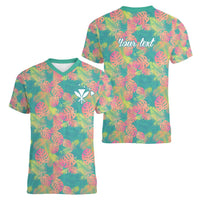 Seamless Hawaiian Quilt Pattern Women V-Neck T-Shirt Hawaii Culture Palm Leaf Tropical - Polynesian Pride