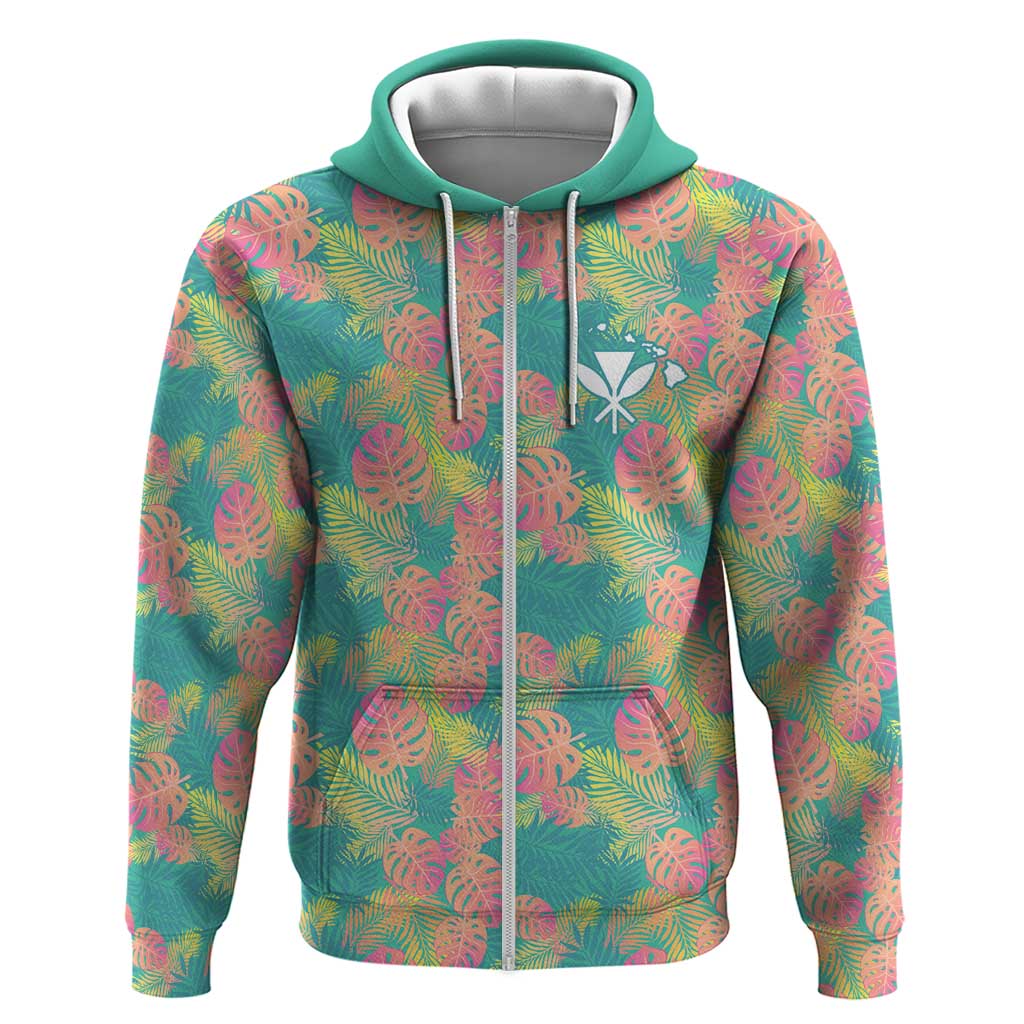 Seamless Hawaiian Quilt Pattern Zip Hoodie Hawaii Culture Palm Leaf Tropical - Polynesian Pride