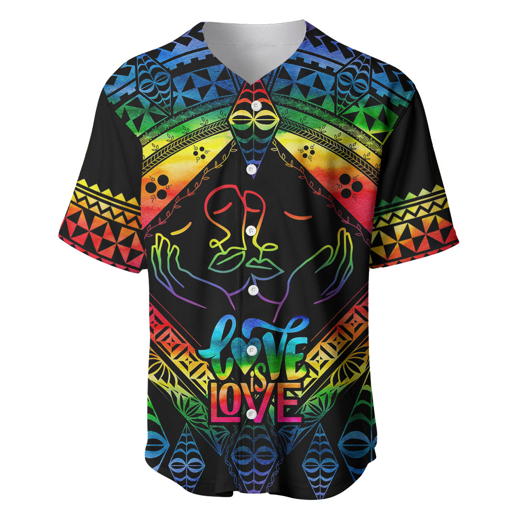 Tonga LGBT Baseball Jersey Love Is Love Ngatu Rainbow Water Color LT9 Black - Polynesian Pride