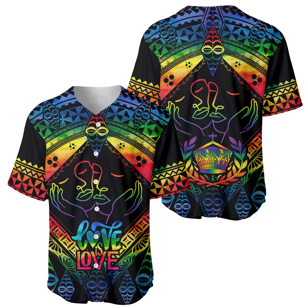 Tonga LGBT Baseball Jersey Love Is Love Ngatu Rainbow Water Color LT9 - Polynesian Pride