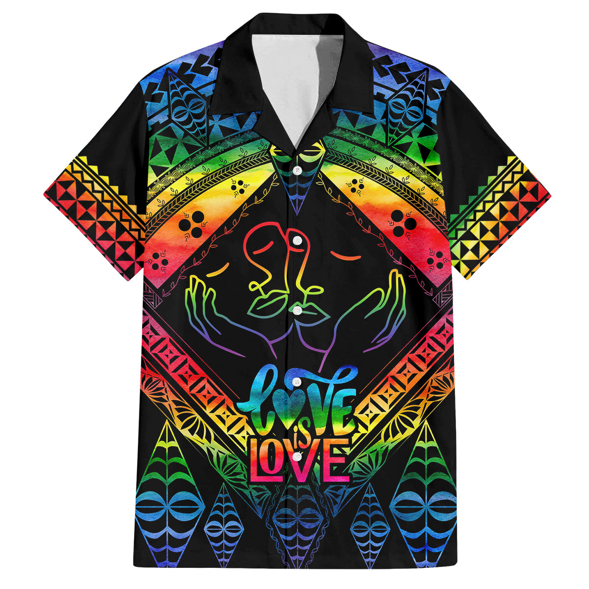 Tonga LGBT Family Matching Off Shoulder Maxi Dress and Hawaiian Shirt Love Is Love Ngatu Rainbow Water Color LT9 Mom's Dress Black - Polynesian Pride