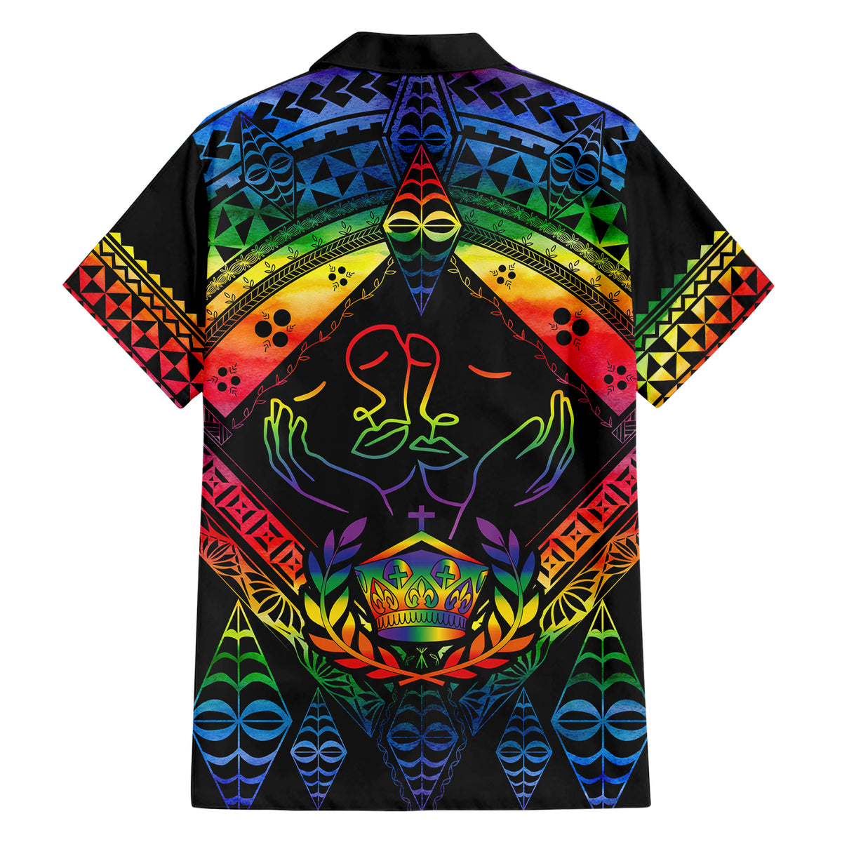 Tonga LGBT Family Matching Short Sleeve Bodycon Dress and Hawaiian Shirt Love Is Love Ngatu Rainbow Water Color LT9 - Polynesian Pride