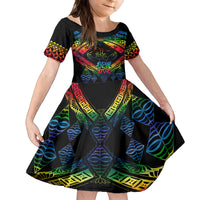 Tonga LGBT Family Matching Summer Maxi Dress and Hawaiian Shirt Love Is Love Ngatu Rainbow Water Color LT9 Daughter's Dress Black - Polynesian Pride