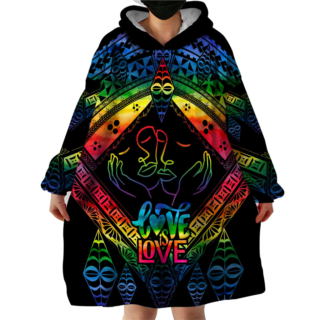 Tonga LGBT Wearable Blanket Hoodie Love Is Love Ngatu Rainbow Water Color LT9 - Polynesian Pride