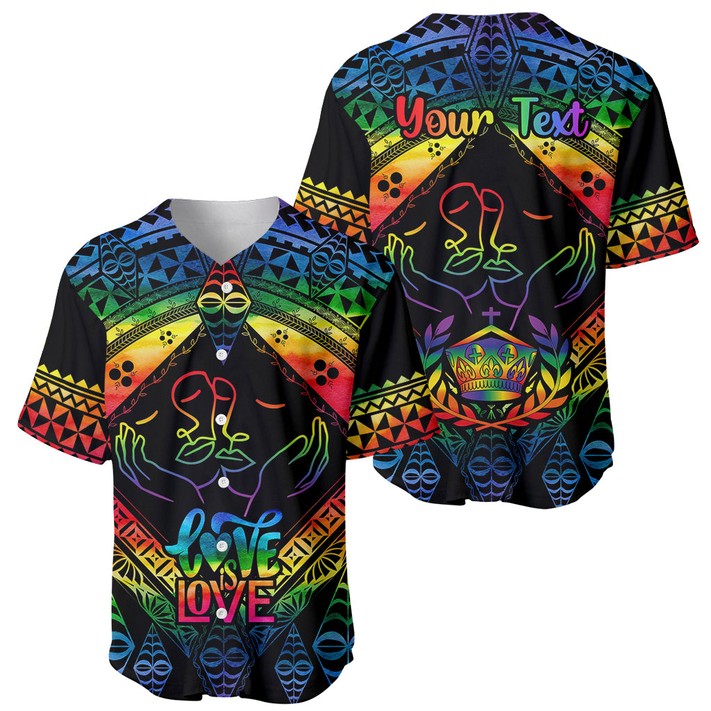 Personalised Tonga LGBT Baseball Jersey Love Is Love Ngatu Rainbow Water Color LT9 - Polynesian Pride