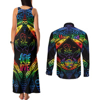 Personalised Tonga LGBT Couples Matching Tank Maxi Dress and Long Sleeve Button Shirts Love Is Love Ngatu Rainbow Water Color LT9 - Polynesian Pride