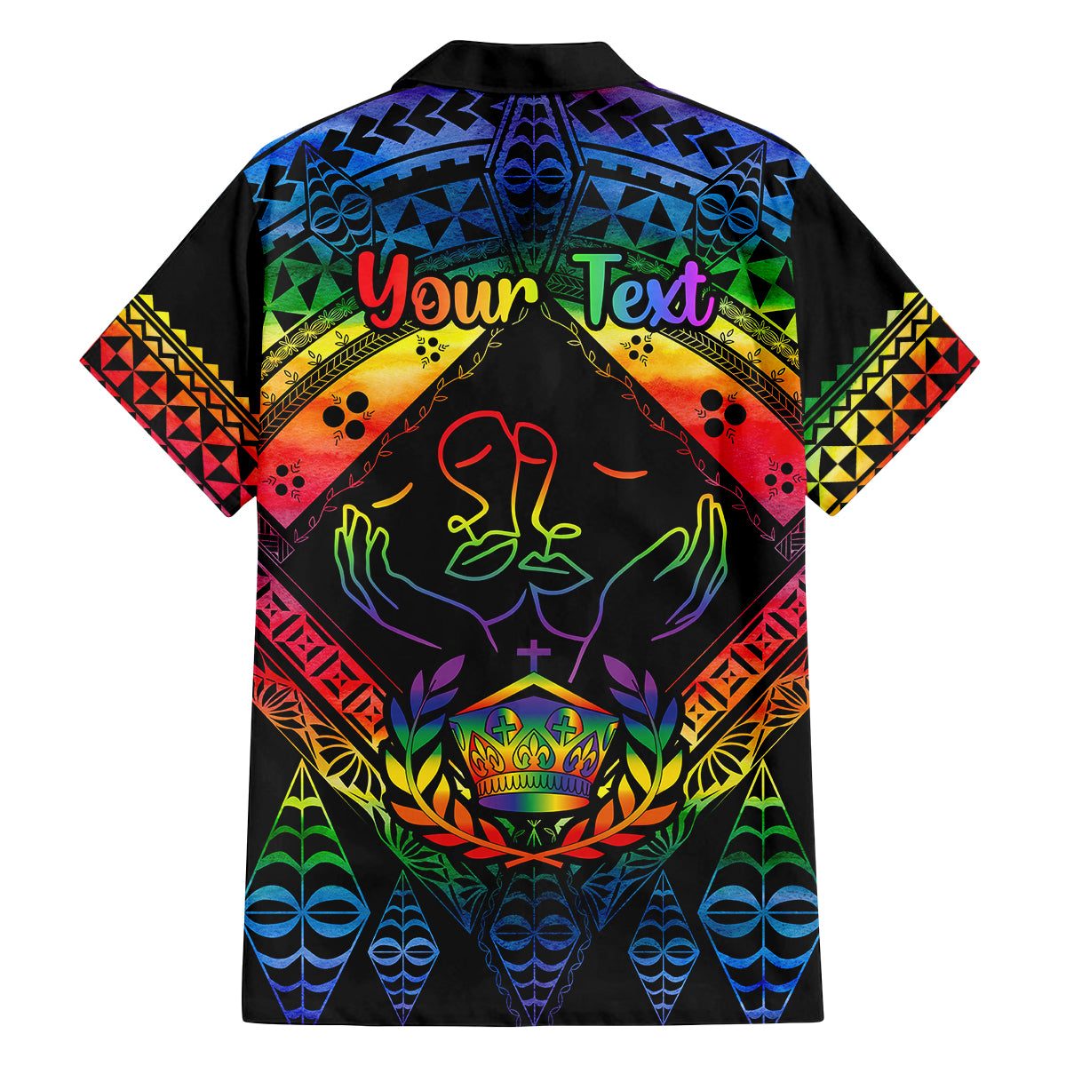 Personalised Tonga LGBT Family Matching Off Shoulder Long Sleeve Dress and Hawaiian Shirt Love Is Love Ngatu Rainbow Water Color LT9 - Polynesian Pride