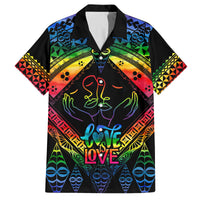 Personalised Tonga LGBT Family Matching Off Shoulder Short Dress and Hawaiian Shirt Love Is Love Ngatu Rainbow Water Color LT9 Dad's Shirt - Short Sleeve Black - Polynesian Pride