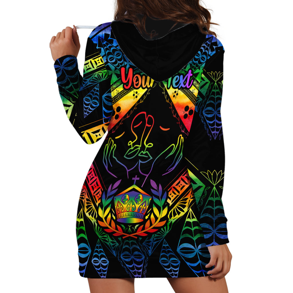 Personalised Tonga LGBT Hoodie Dress Love Is Love Ngatu Rainbow Water Color LT9 - Polynesian Pride