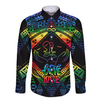 Personalised Tonga LGBT Long Sleeve Button Shirt Love Is Love Ngatu Rainbow Water Color LT9 Unisex Black - Polynesian Pride