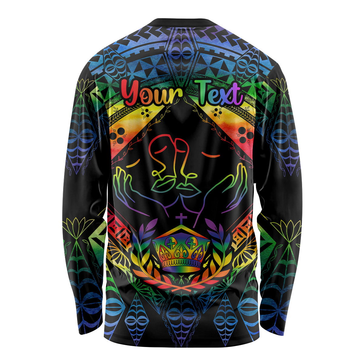 Personalised Tonga LGBT Long Sleeve Shirt Love Is Love Ngatu Rainbow Water Color LT9 - Polynesian Pride