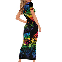 Personalised Tonga LGBT Short Sleeve Bodycon Dress Love Is Love Ngatu Rainbow Water Color LT9 - Polynesian Pride