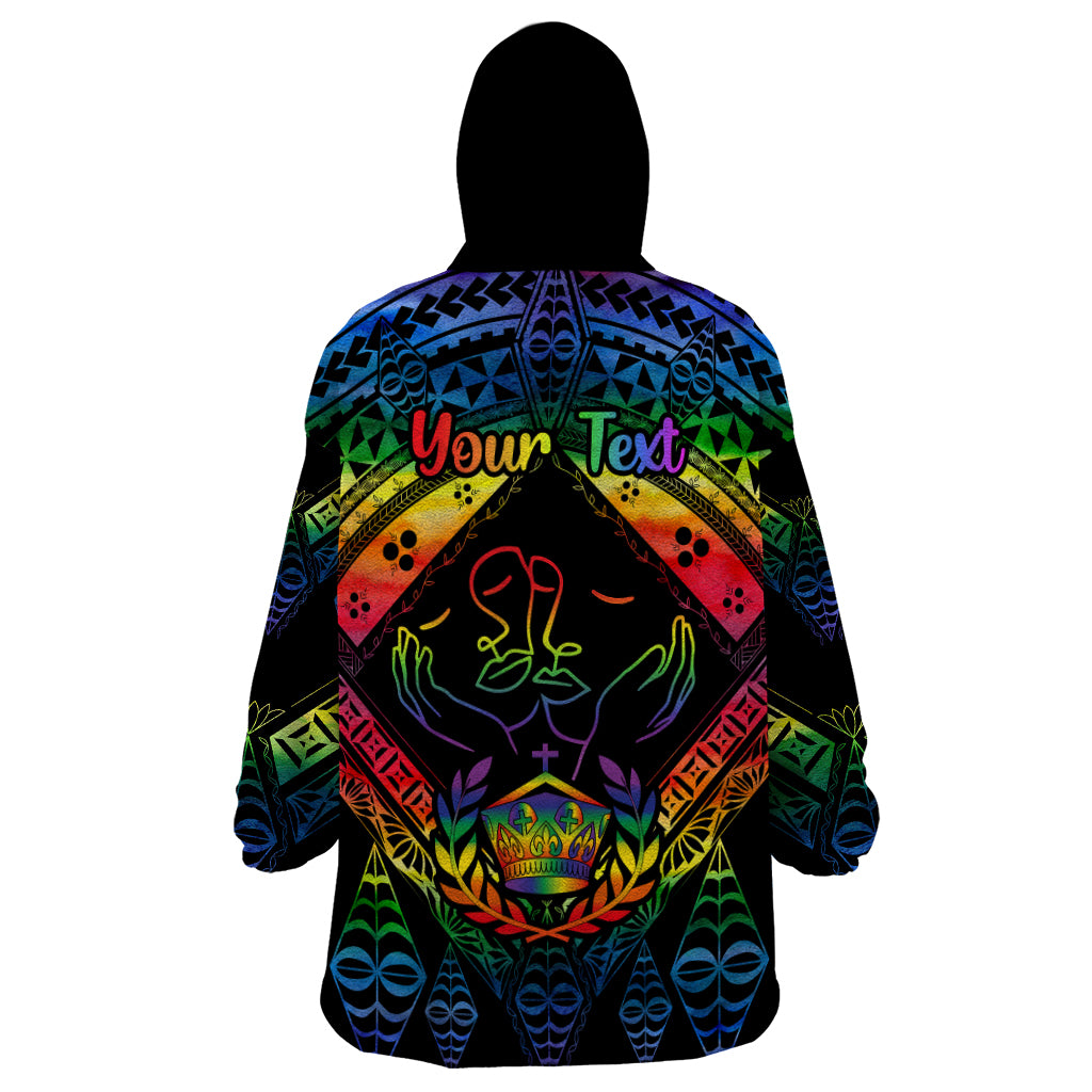 Personalised Tonga LGBT Wearable Blanket Hoodie Love Is Love Ngatu Rainbow Water Color LT9 - Polynesian Pride
