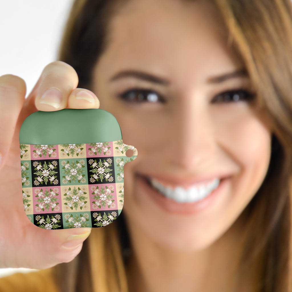 Seamless Pattern Maile and Pikake Lei AirPods Case Squares Maile Leaf - Polynesian Pride