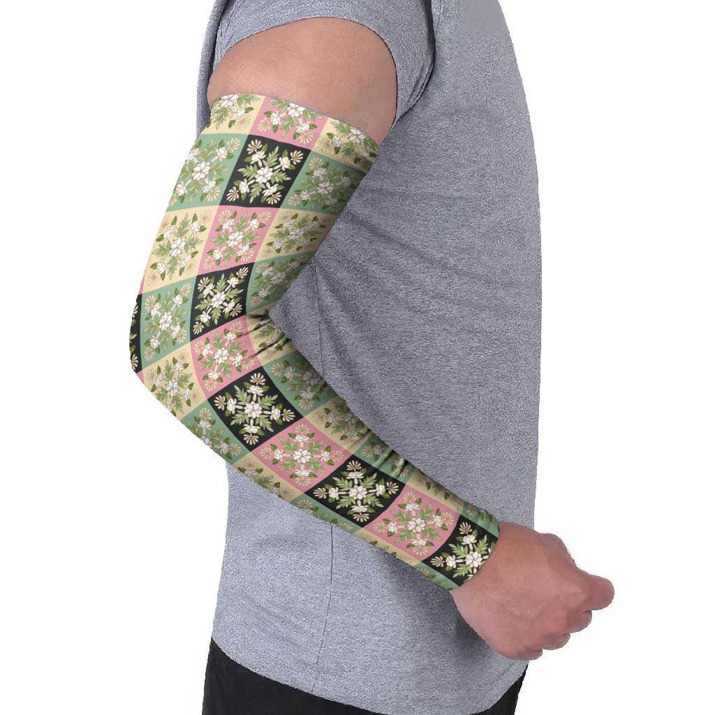 Seamless Pattern Maile and Pikake Lei Arm Sleeves Squares Maile Leaf - Polynesian Pride