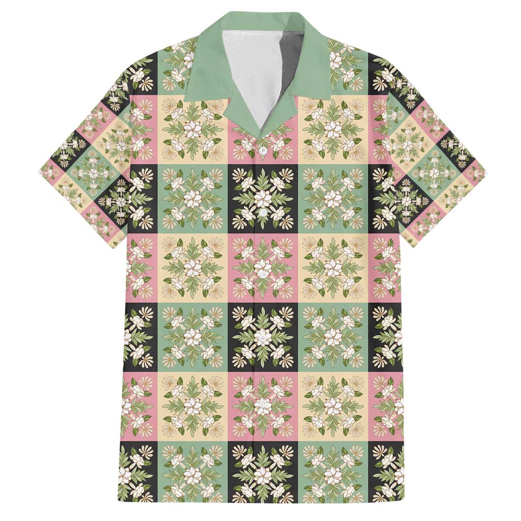 Seamless Pattern Maile and Pikake Lei Family Matching Long Sleeve Bodycon Dress and Hawaiian Shirt Squares Maile Leaf LT9 Dad's Shirt - Short Sleeve Green - Polynesian Pride