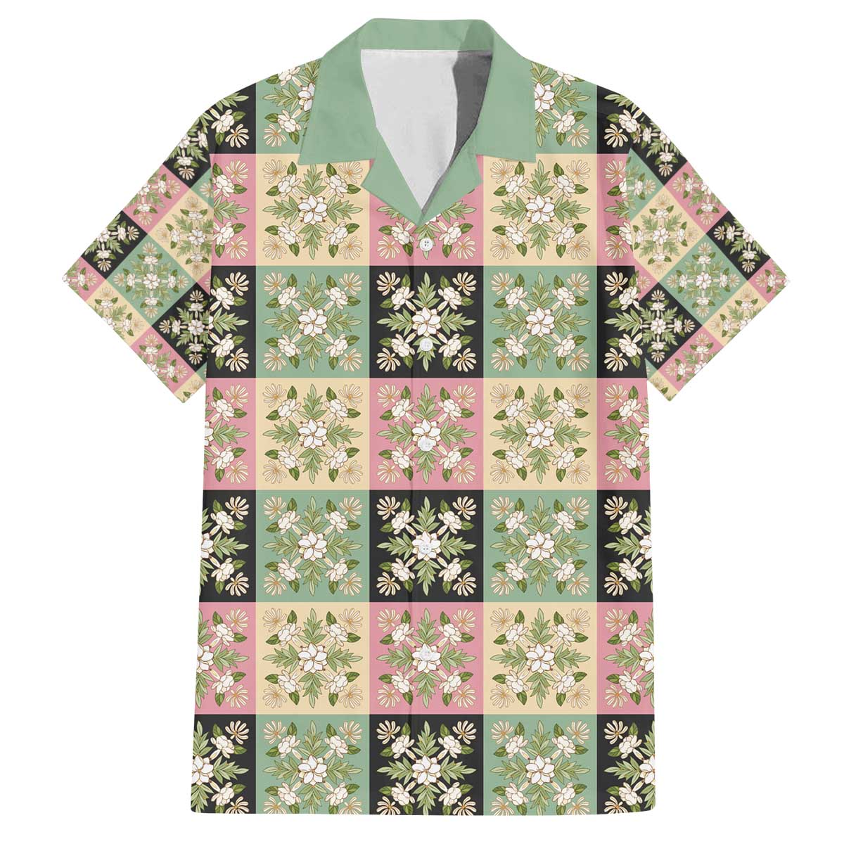 Seamless Pattern Maile and Pikake Lei Family Matching Off The Shoulder Long Sleeve Dress and Hawaiian Shirt Squares Maile Leaf LT9 Dad's Shirt - Short Sleeve Green - Polynesian Pride