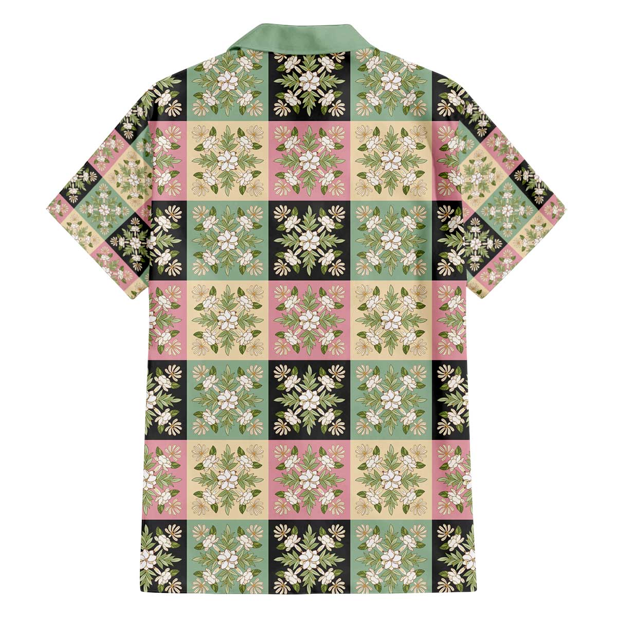 Seamless Pattern Maile and Pikake Lei Family Matching Off The Shoulder Long Sleeve Dress and Hawaiian Shirt Squares Maile Leaf LT9 - Polynesian Pride