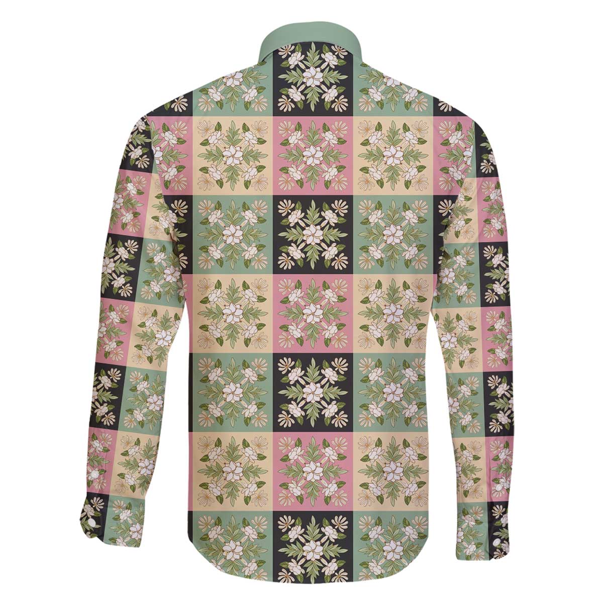 Seamless Pattern Maile and Pikake Lei Family Matching Off The Shoulder Long Sleeve Dress and Hawaiian Shirt Squares Maile Leaf LT9 - Polynesian Pride