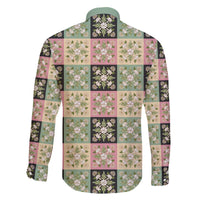 Seamless Pattern Maile and Pikake Lei Family Matching Off The Shoulder Long Sleeve Dress and Hawaiian Shirt Squares Maile Leaf LT9 - Polynesian Pride