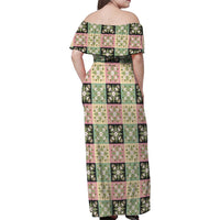 Seamless Pattern Maile and Pikake Lei Family Matching Off Shoulder Maxi Dress and Hawaiian Shirt Squares Maile Leaf LT9 - Polynesian Pride