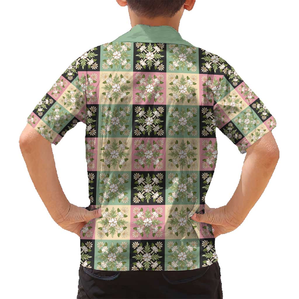Seamless Pattern Maile and Pikake Lei Family Matching Off Shoulder Short Dress and Hawaiian Shirt Squares Maile Leaf LT9 - Polynesian Pride