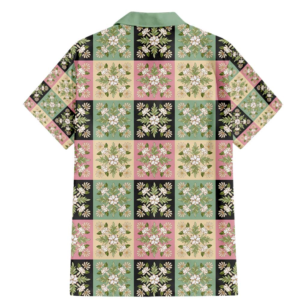 Seamless Pattern Maile and Pikake Lei Family Matching Short Sleeve Bodycon Dress and Hawaiian Shirt Squares Maile Leaf LT9 - Polynesian Pride