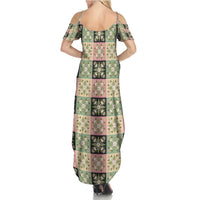 Seamless Pattern Maile and Pikake Lei Family Matching Summer Maxi Dress and Hawaiian Shirt Squares Maile Leaf LT9 - Polynesian Pride