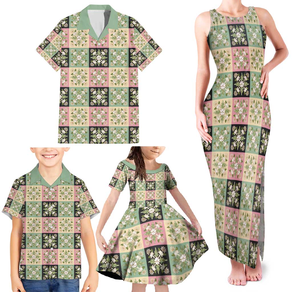 Seamless Pattern Maile and Pikake Lei Family Matching Tank Maxi Dress and Hawaiian Shirt Squares Maile Leaf LT9 - Polynesian Pride