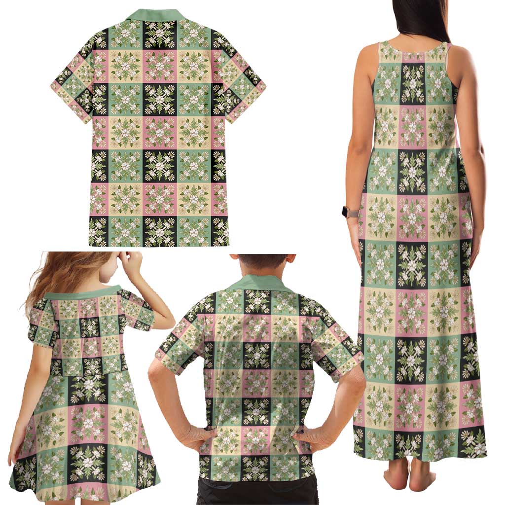 Seamless Pattern Maile and Pikake Lei Family Matching Tank Maxi Dress and Hawaiian Shirt Squares Maile Leaf LT9 - Polynesian Pride
